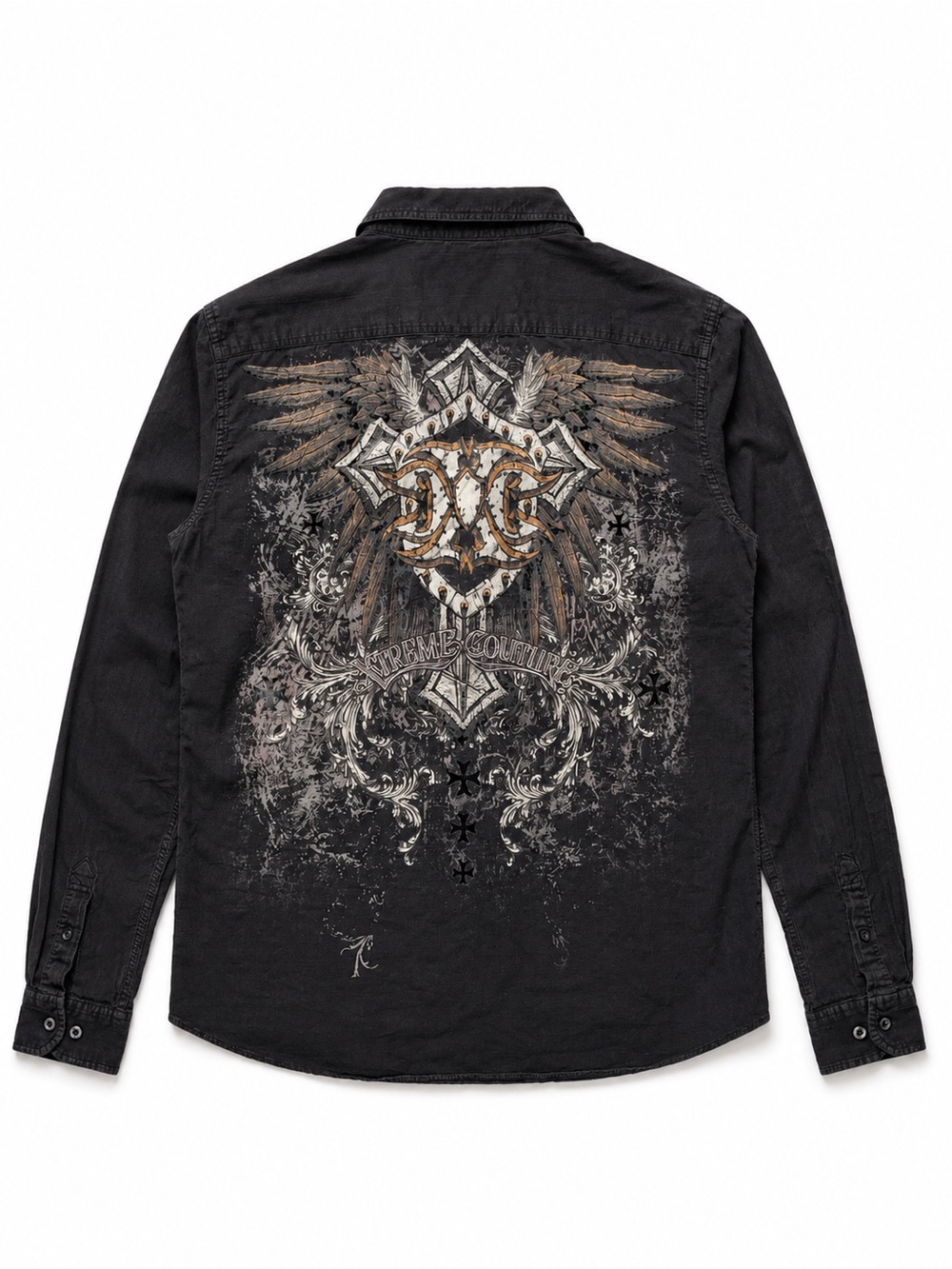 Xtreme Couture x Affliction Men’s 2XL Black Graphic Button-Up Shirt Long Sleeve